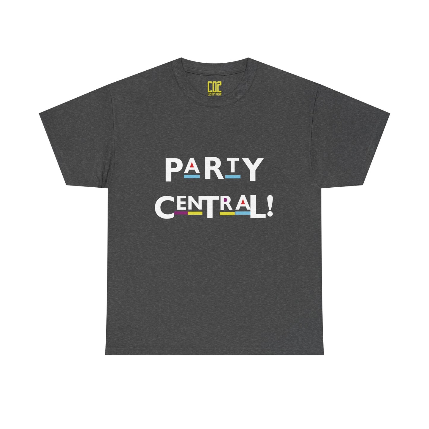 Party Central Unisex Heavy Cotton Tee | Fun Graphic T-Shirt for Celebrations, Birthdays, Gatherings, Event Wear, Casual Outfit