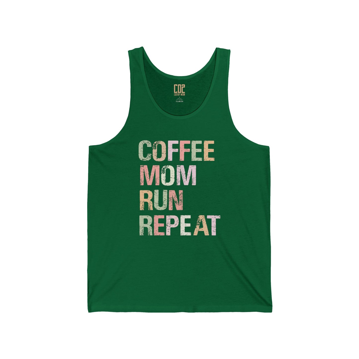 Coffee Mom Run Repeat Unisex Jersey Tank | Cute Mom Gift, Workout Apparel, Summer Top, Gift for Fitness Moms, Relaxed Fit Gymwear
