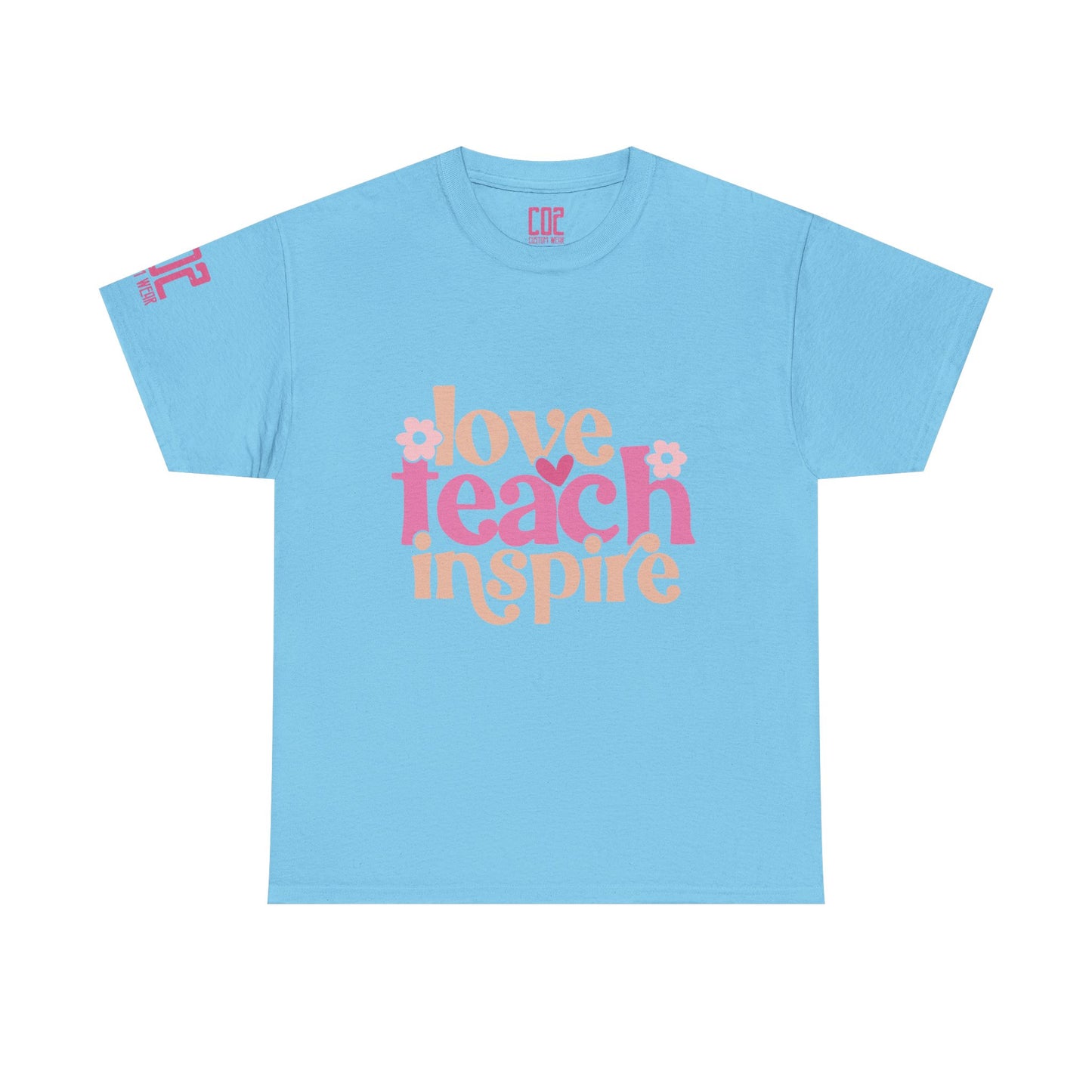 Inspirational Teacher Tee, Love Teach Inspire Shirt, Unisex Cotton T-Shirt, Gift for Educators, Classroom Apparel, Teacher Appreciation