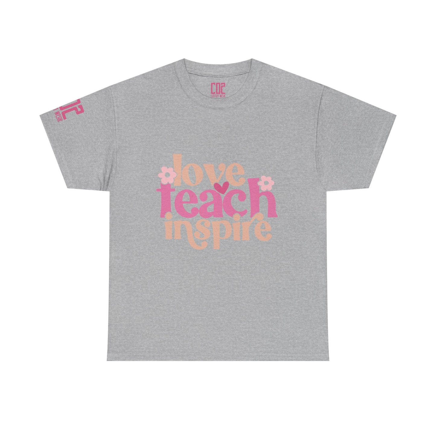 Inspirational Teacher Tee, Love Teach Inspire Shirt, Unisex Cotton T-Shirt, Gift for Educators, Classroom Apparel, Teacher Appreciation