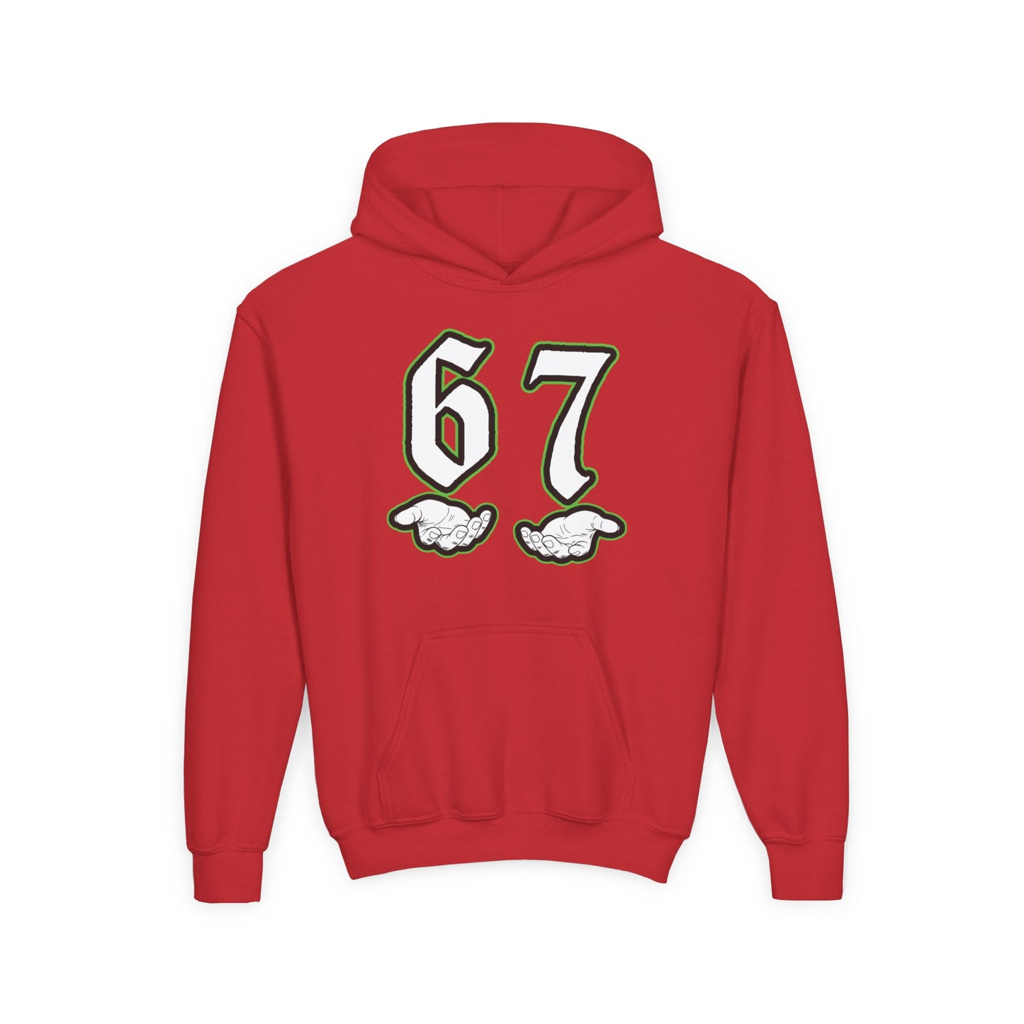 Youth Hoodie with "67" Retro Sports Number & Angel Wings Graphic