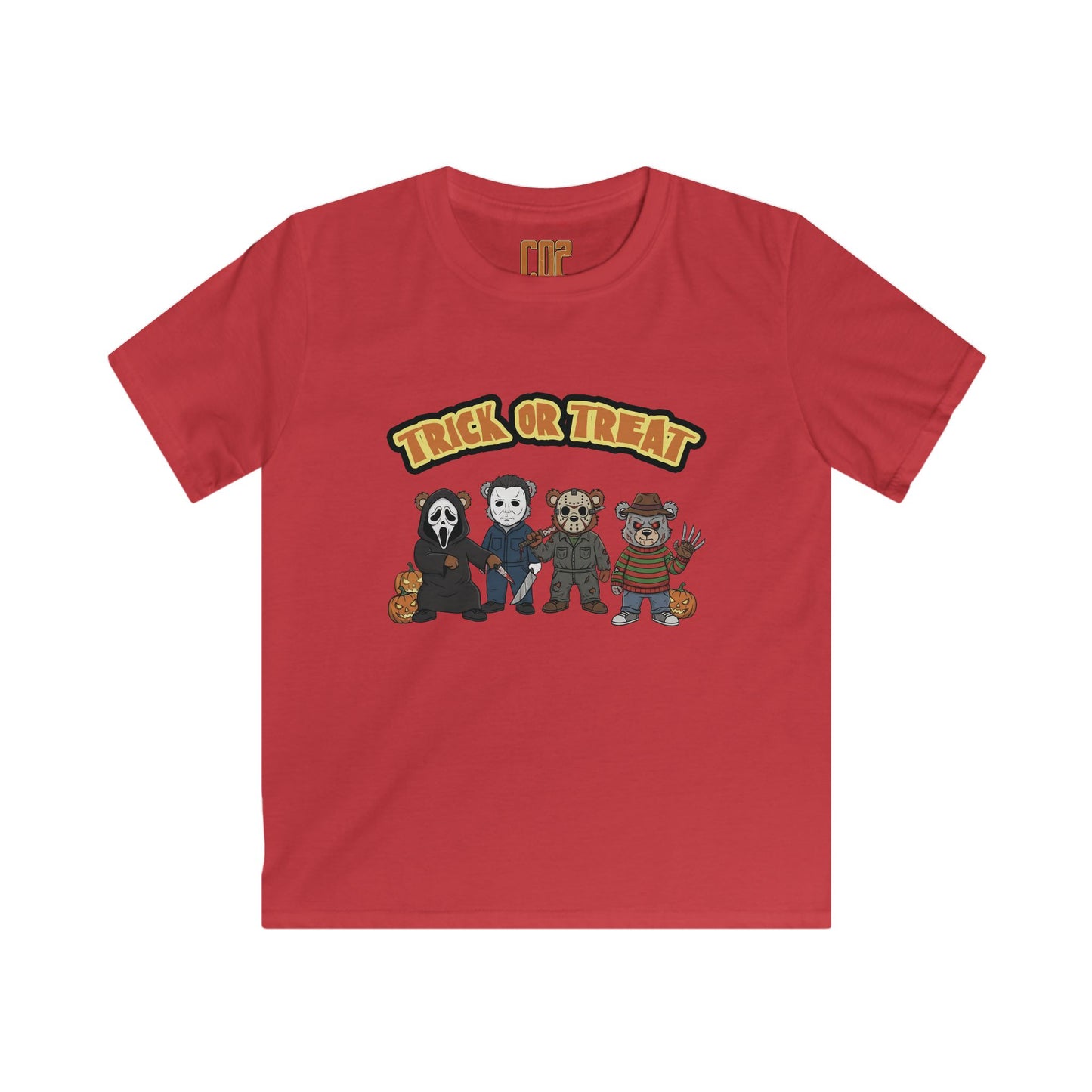 Halloween Horror Movie CO2 Bears Kids Softstyle Tee, Trick or Treat Tee, Spooky Kids T-Shirt, Halloween Costume Tee, Fun Halloween Shirt, Kids Party Wear
