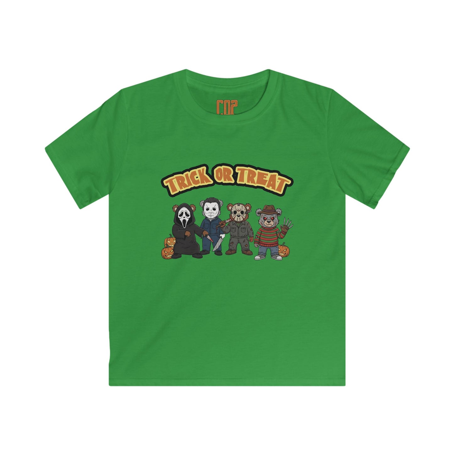 Halloween Horror Movie CO2 Bears Kids Softstyle Tee, Trick or Treat Tee, Spooky Kids T-Shirt, Halloween Costume Tee, Fun Halloween Shirt, Kids Party Wear