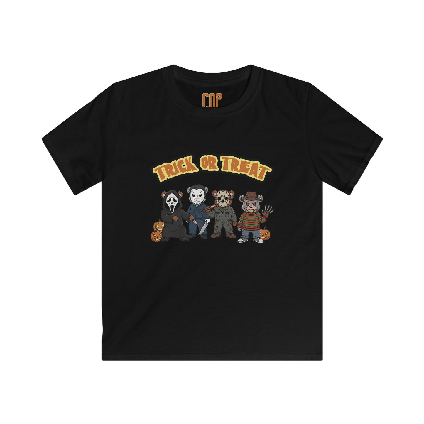 Halloween Horror Movie CO2 Bears Kids Softstyle Tee, Trick or Treat Tee, Spooky Kids T-Shirt, Halloween Costume Tee, Fun Halloween Shirt, Kids Party Wear