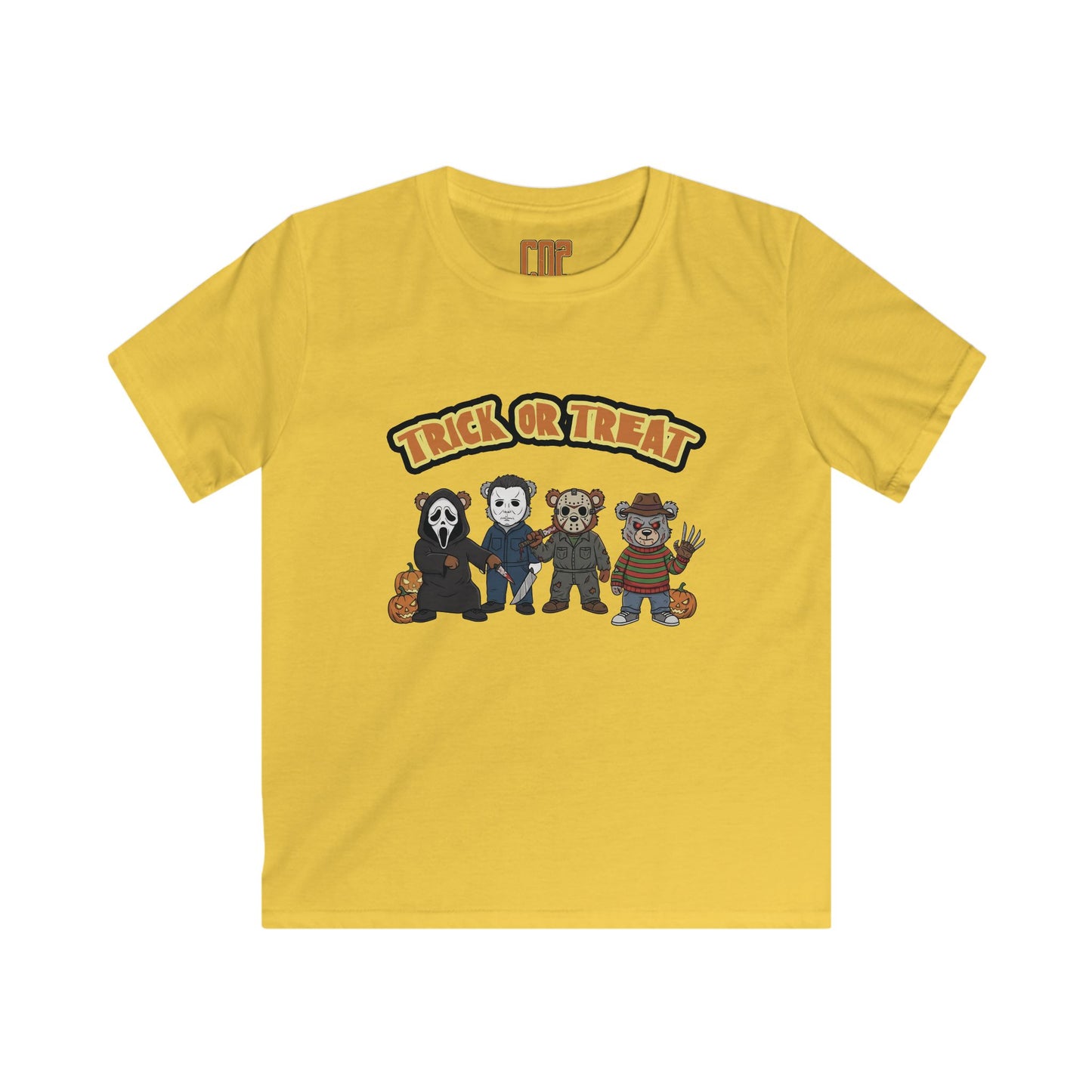 Halloween Horror Movie CO2 Bears Kids Softstyle Tee, Trick or Treat Tee, Spooky Kids T-Shirt, Halloween Costume Tee, Fun Halloween Shirt, Kids Party Wear
