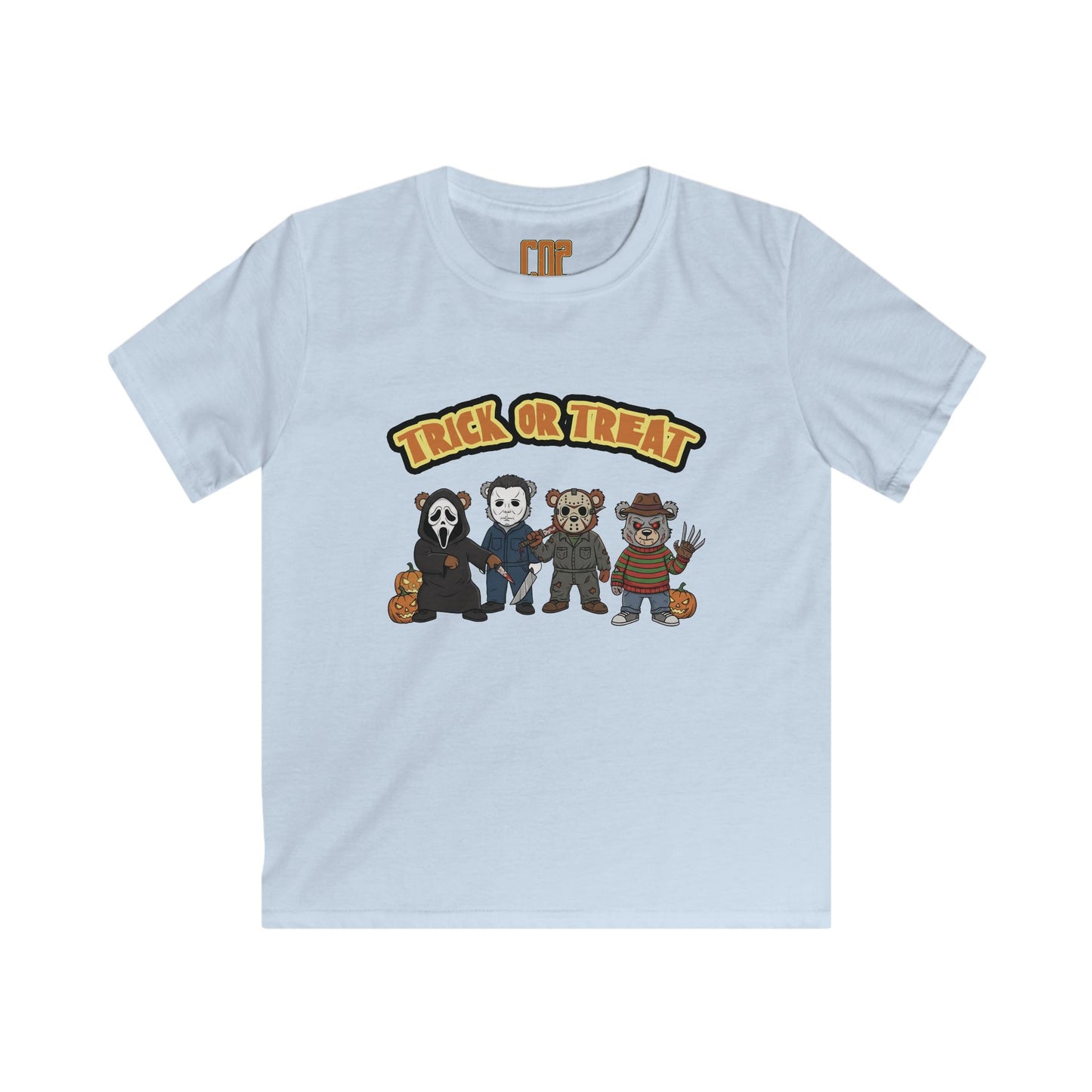 Halloween Horror Movie CO2 Bears Kids Softstyle Tee, Trick or Treat Tee, Spooky Kids T-Shirt, Halloween Costume Tee, Fun Halloween Shirt, Kids Party Wear