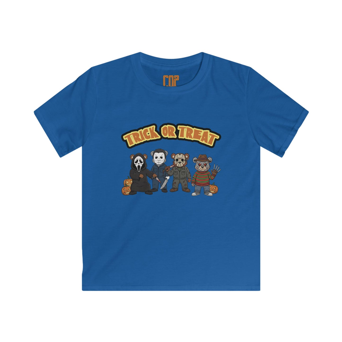 Halloween Horror Movie CO2 Bears Kids Softstyle Tee, Trick or Treat Tee, Spooky Kids T-Shirt, Halloween Costume Tee, Fun Halloween Shirt, Kids Party Wear