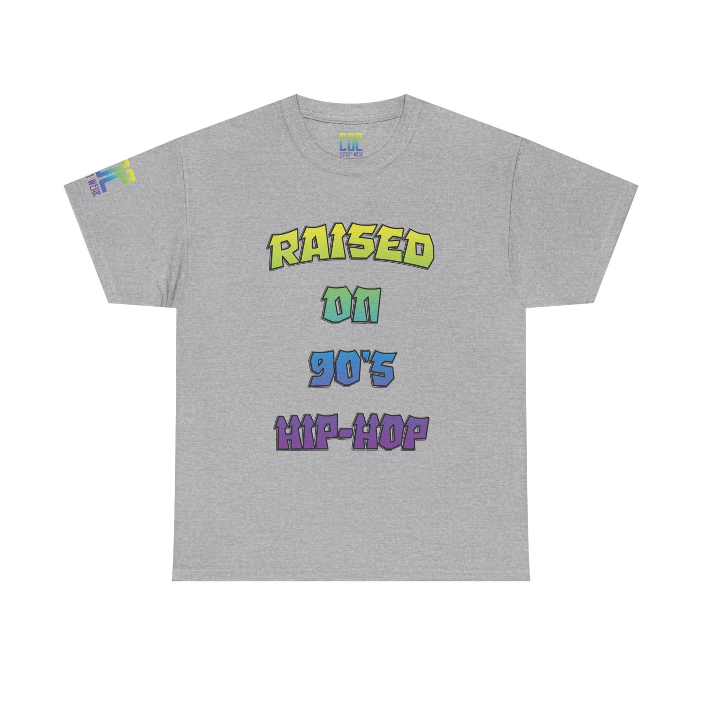 Raised On 90's Hip-Hop Unisex Heavy Cotton Tee, Retro Style Shirt, Casual Wear, Gifts for Music Lovers, 90s Nostalgia Apparel