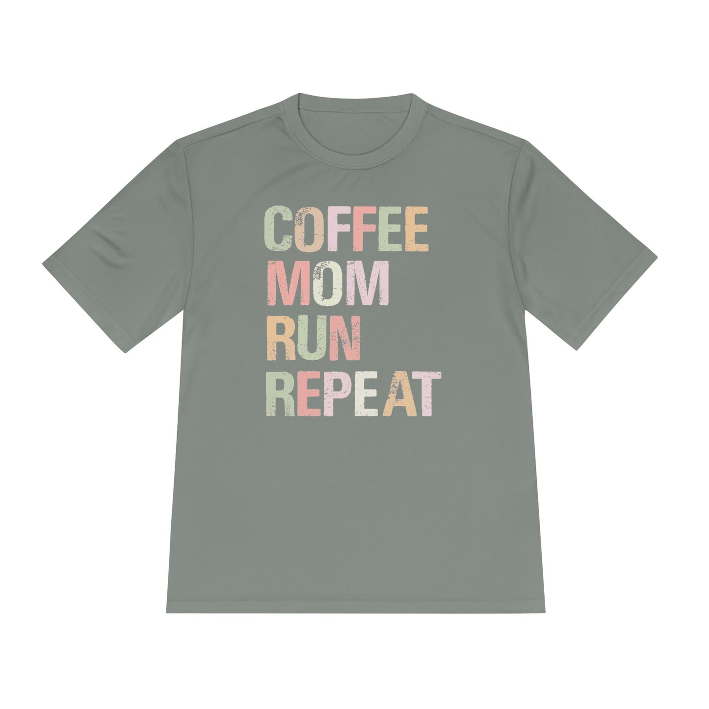 Coffee Mom Run Repeat Unisex Moisture Wicking Tee, Activewear, Athletic Shirt, Workout Top, Gift for Moms, Fitness Apparel