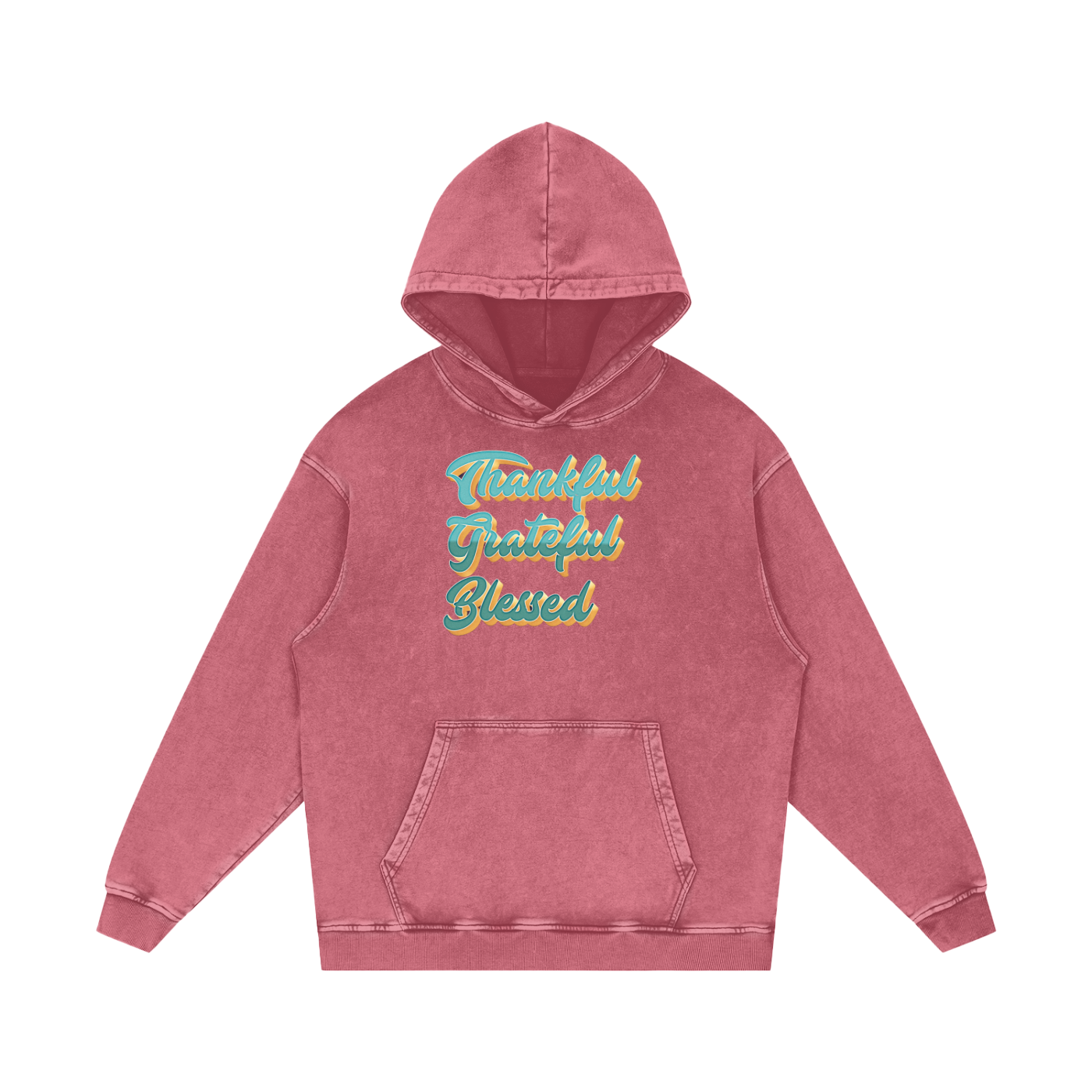Thankful Grateful Blessed Snow Washed Loose Cotton Hoodie