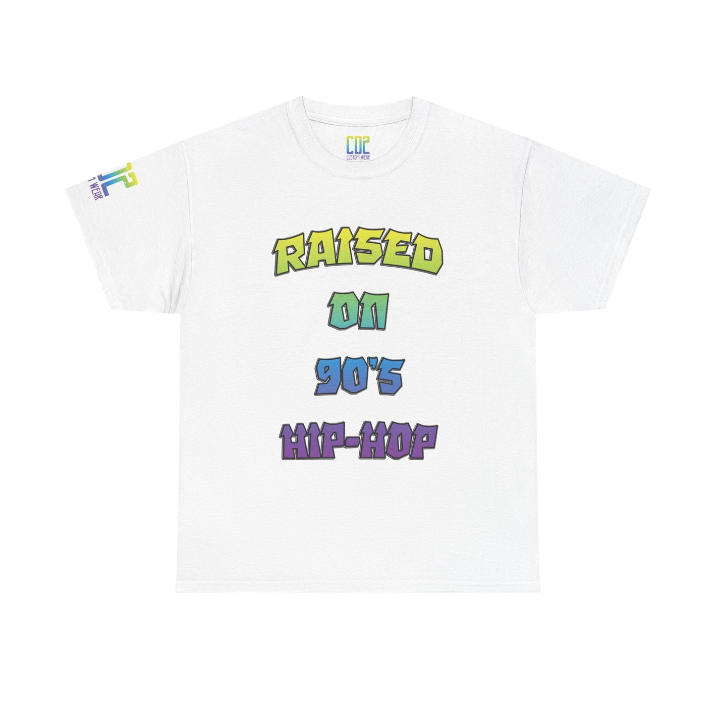 Raised On 90's Hip-Hop Unisex Heavy Cotton Tee, Retro Style Shirt, Casual Wear, Gifts for Music Lovers, 90s Nostalgia Apparel