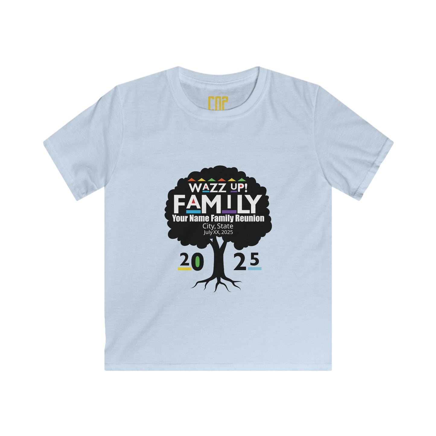 Family Reunion Kids Tee, Personalized Family Shirt, Kids Softstyle Tee, Fun Family Gathering Outfit, Wazz Up Family 2025 T-Shirt