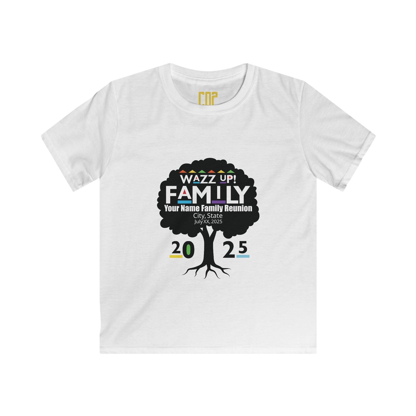 Family Reunion Kids Tee, Personalized Family Shirt, Kids Softstyle Tee, Fun Family Gathering Outfit, Wazz Up Family 2025 T-Shirt