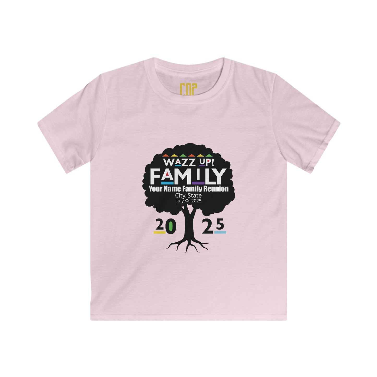 Family Reunion Kids Tee, Personalized Family Shirt, Kids Softstyle Tee, Fun Family Gathering Outfit, Wazz Up Family 2025 T-Shirt