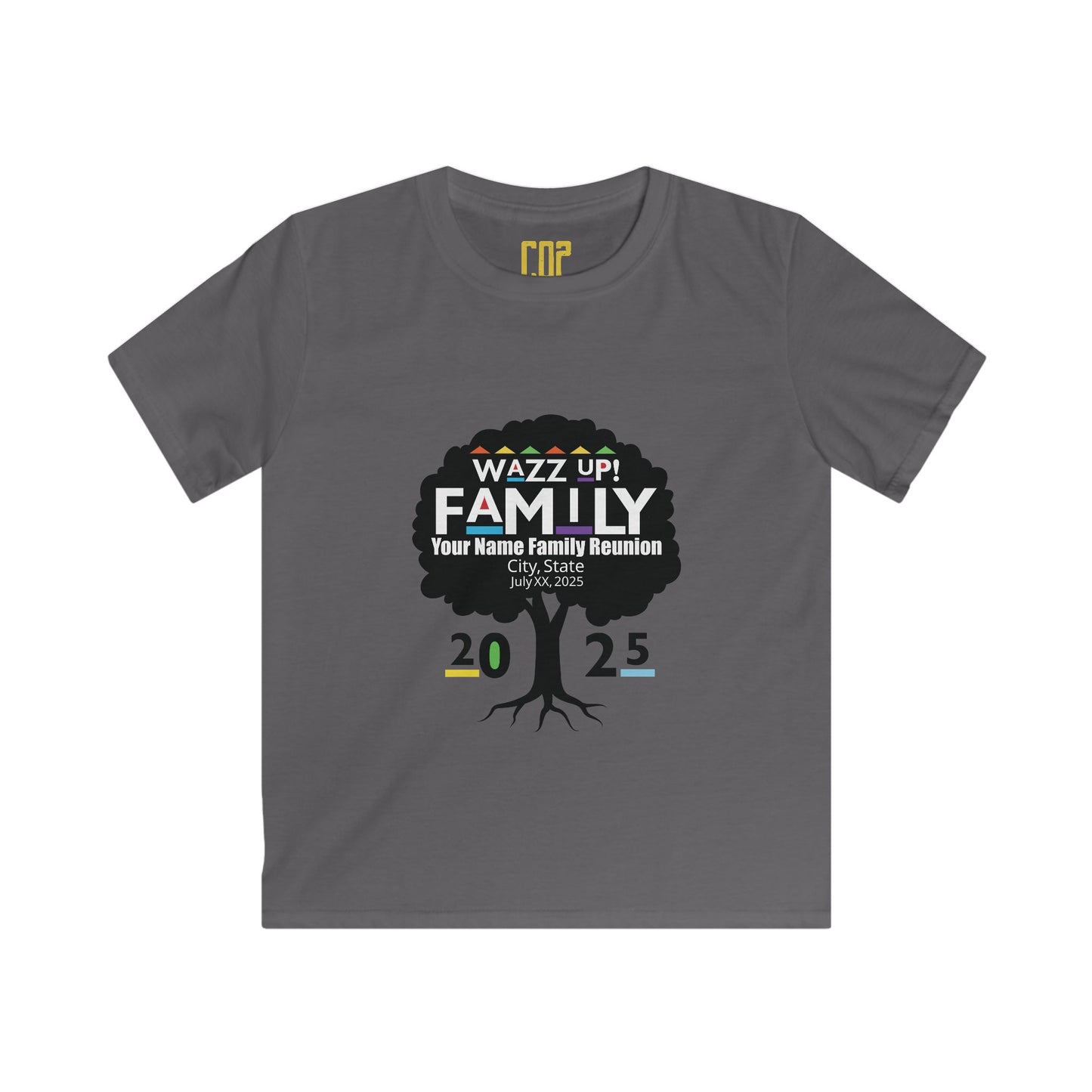 Family Reunion Kids Tee, Personalized Family Shirt, Kids Softstyle Tee, Fun Family Gathering Outfit, Wazz Up Family 2025 T-Shirt