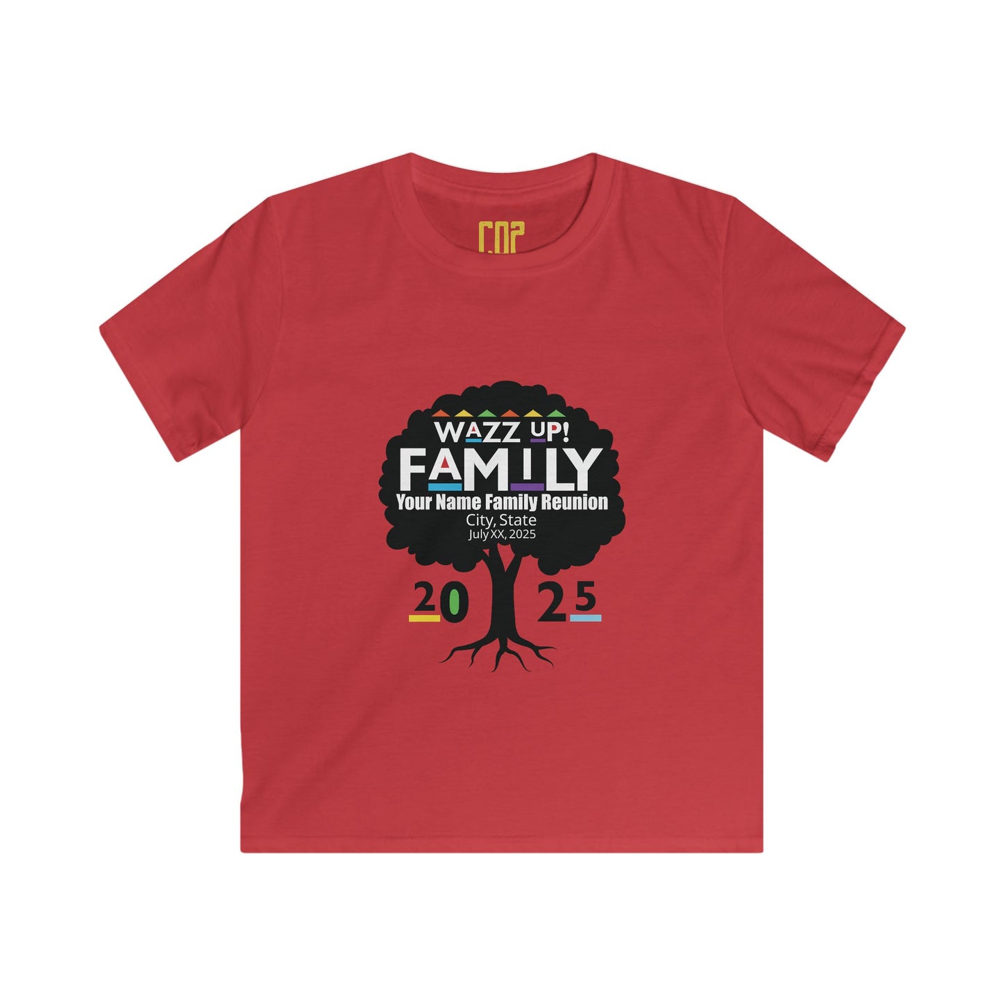 Family Reunion Kids Tee, Personalized Family Shirt, Kids Softstyle Tee, Fun Family Gathering Outfit, Wazz Up Family 2025 T-Shirt