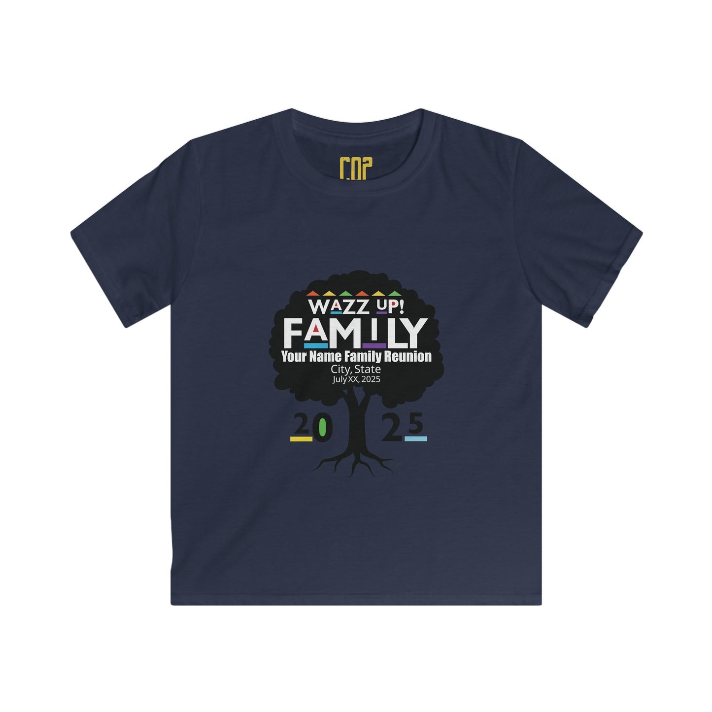 Family Reunion Kids Tee, Personalized Family Shirt, Kids Softstyle Tee, Fun Family Gathering Outfit, Wazz Up Family 2025 T-Shirt