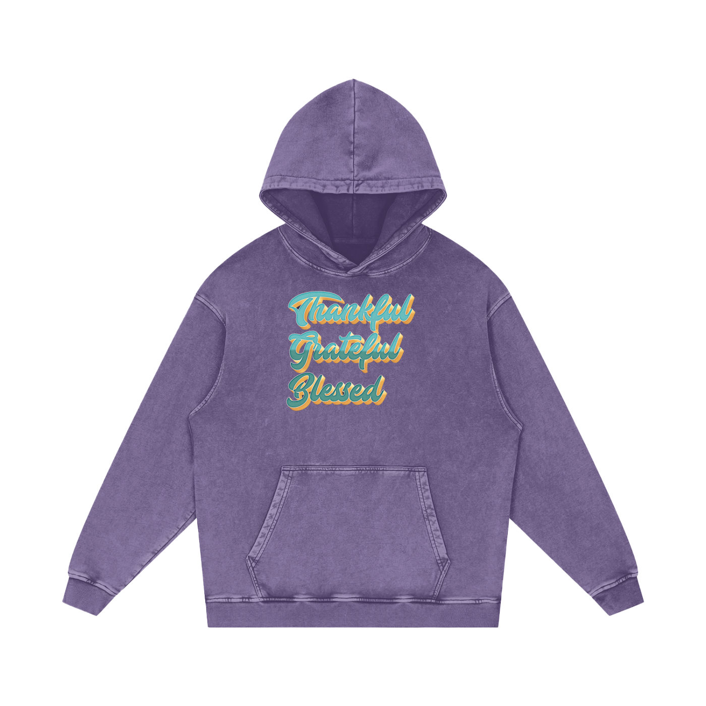 Thankful Grateful Blessed Snow Washed Loose Cotton Hoodie