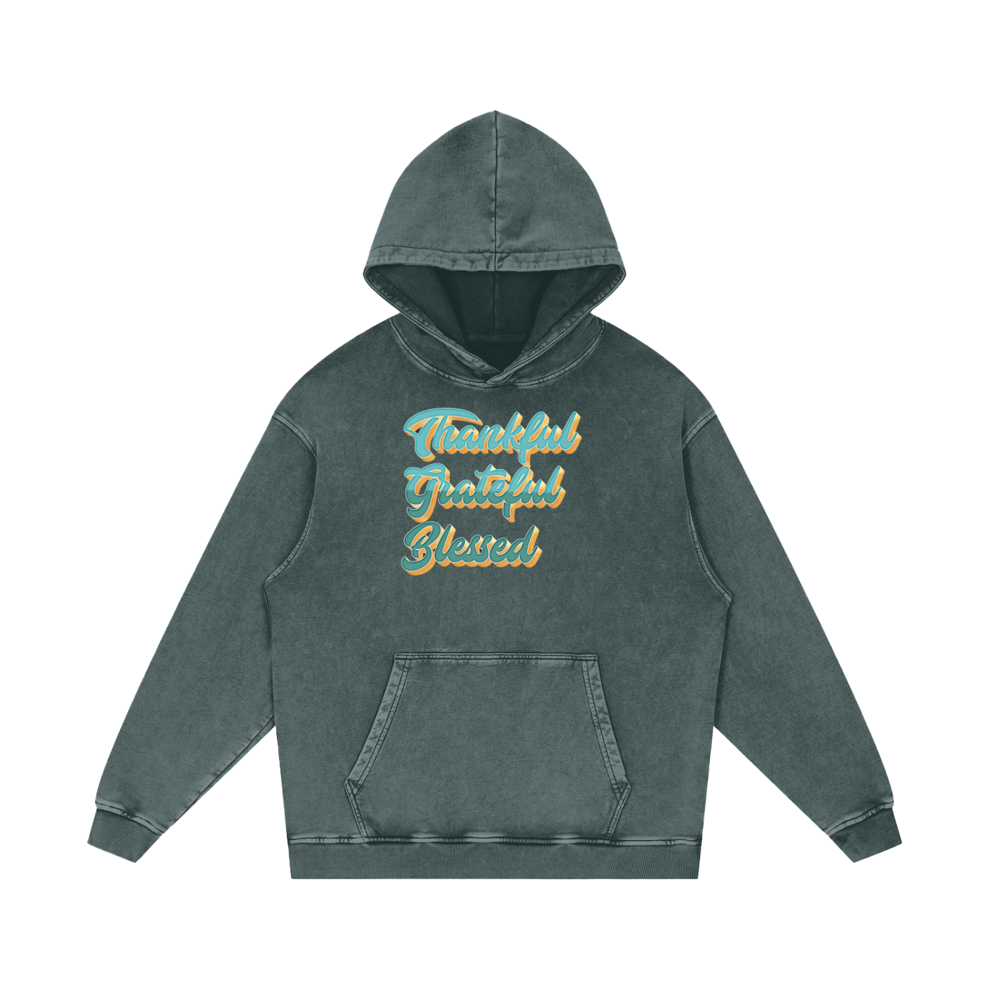 Thankful Grateful Blessed Snow Washed Loose Cotton Hoodie