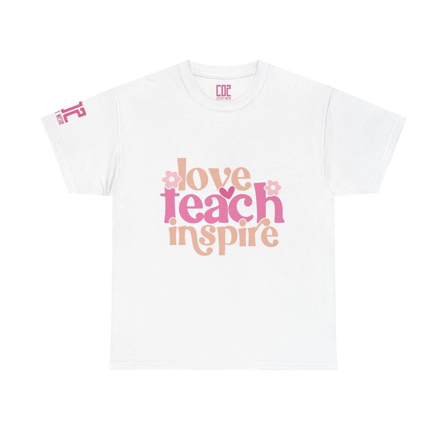 Inspirational Teacher Tee, Love Teach Inspire Shirt, Unisex Cotton T-Shirt, Gift for Educators, Classroom Apparel, Teacher Appreciation