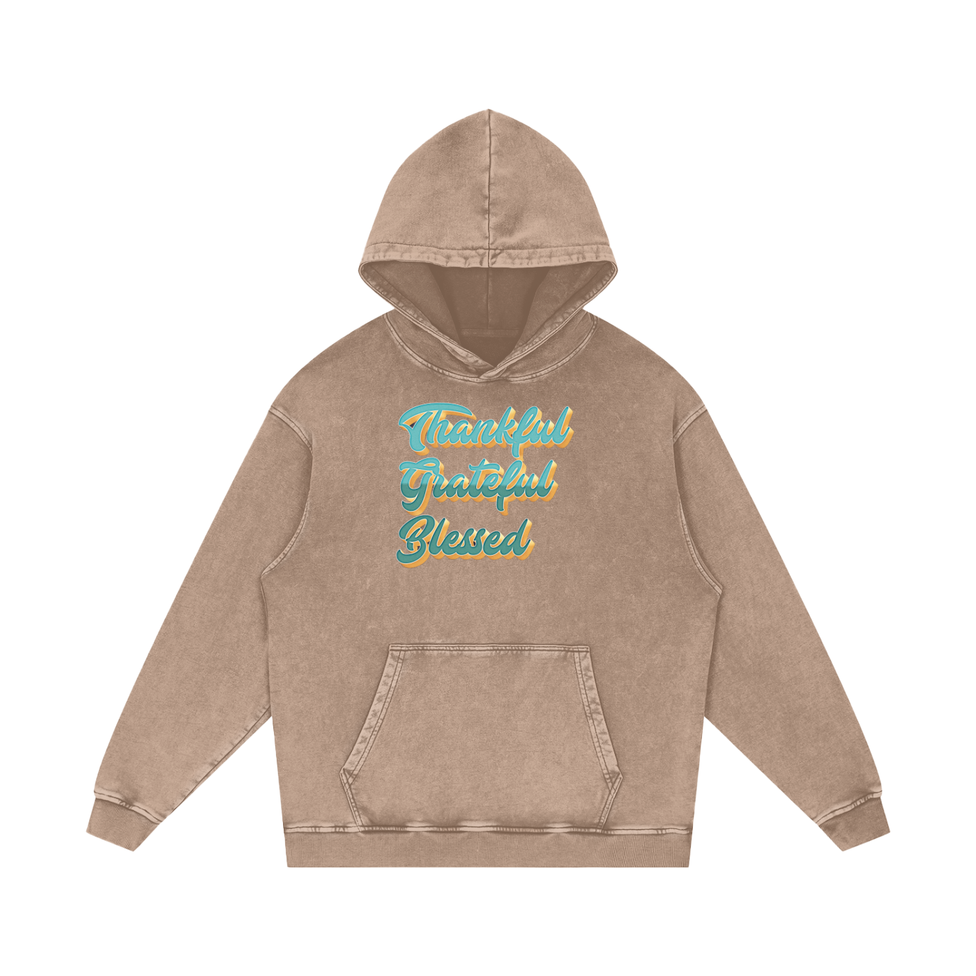 Thankful Grateful Blessed Snow Washed Loose Cotton Hoodie