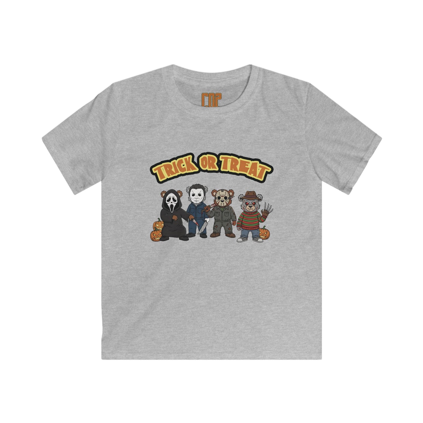 Halloween Horror Movie CO2 Bears Kids Softstyle Tee, Trick or Treat Tee, Spooky Kids T-Shirt, Halloween Costume Tee, Fun Halloween Shirt, Kids Party Wear