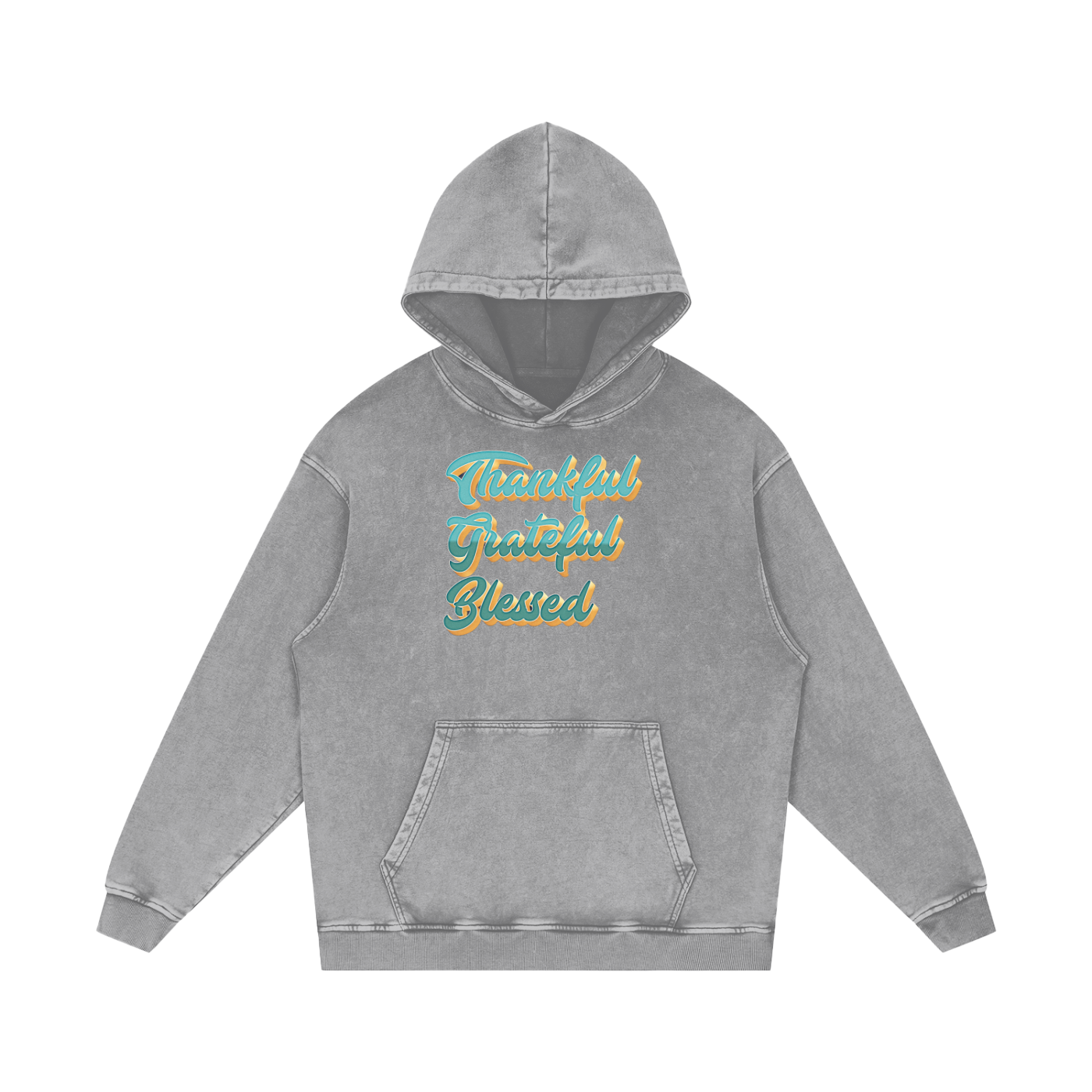 Thankful Grateful Blessed Snow Washed Loose Cotton Hoodie