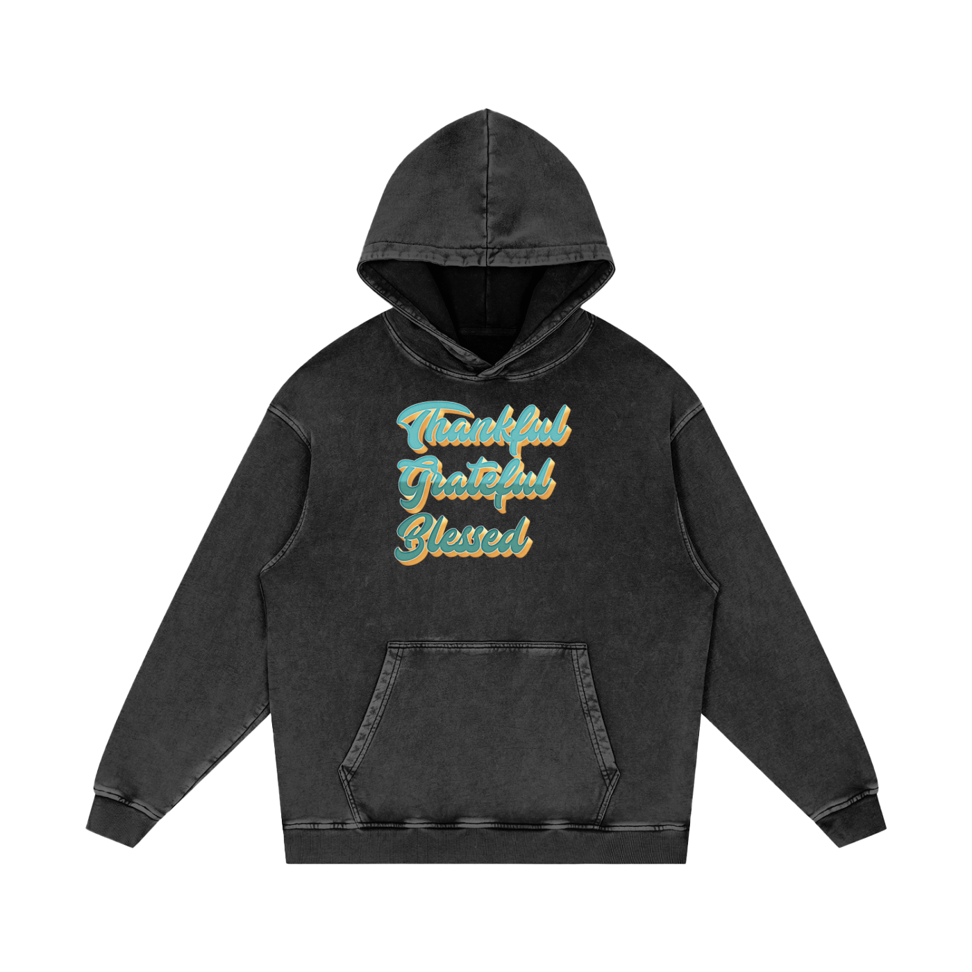 Thankful Grateful Blessed Snow Washed Loose Cotton Hoodie