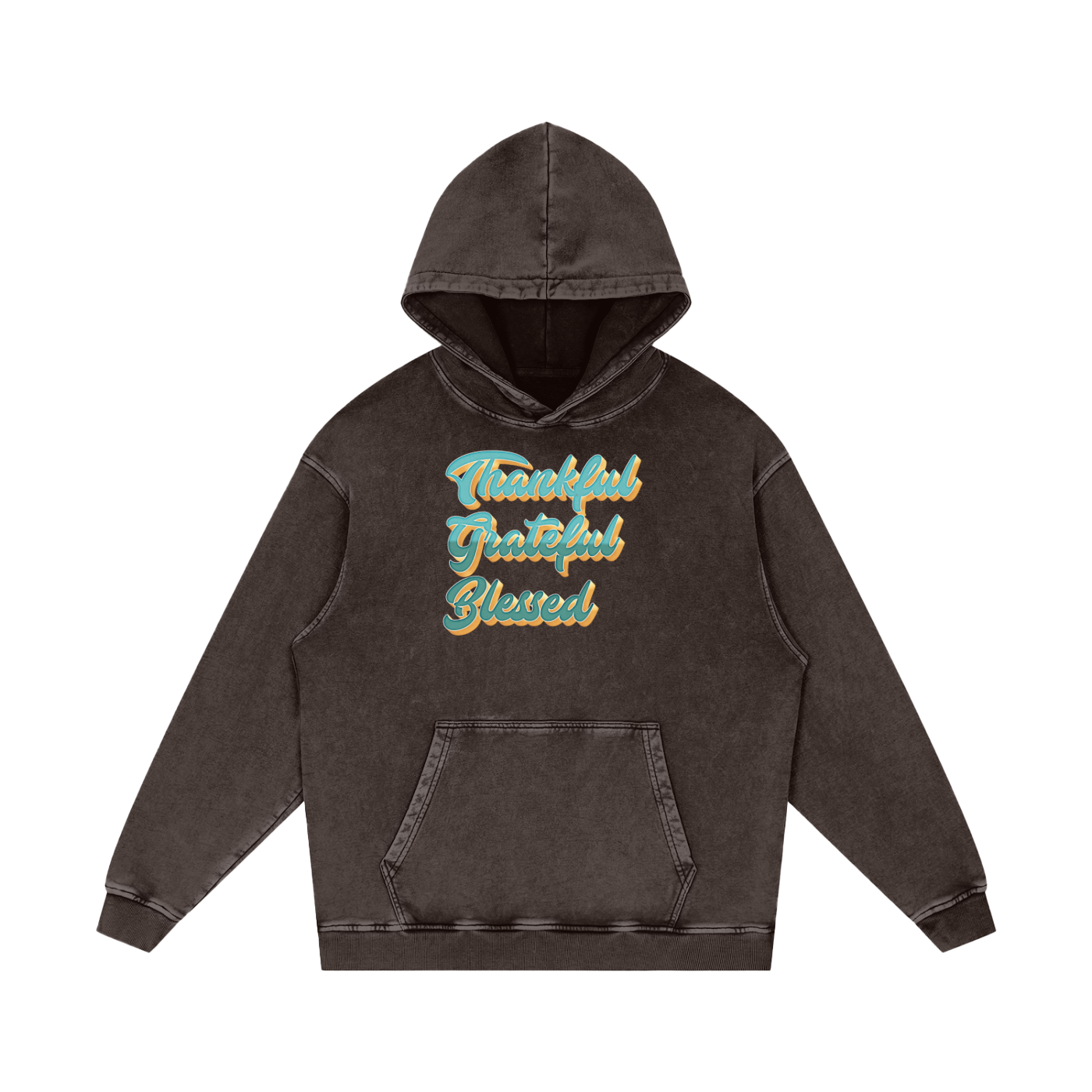 Thankful Grateful Blessed Snow Washed Loose Cotton Hoodie