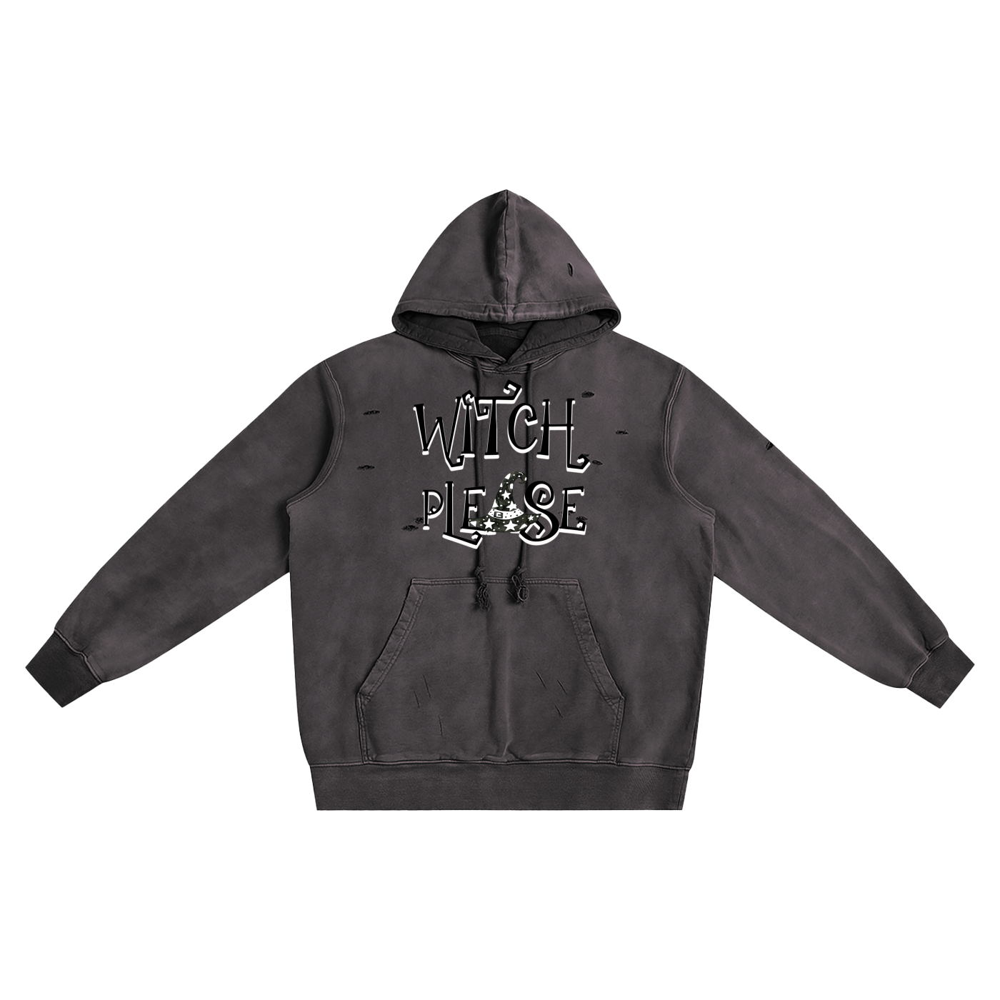 Witch Please Distressed Vintage Wash Hoodie