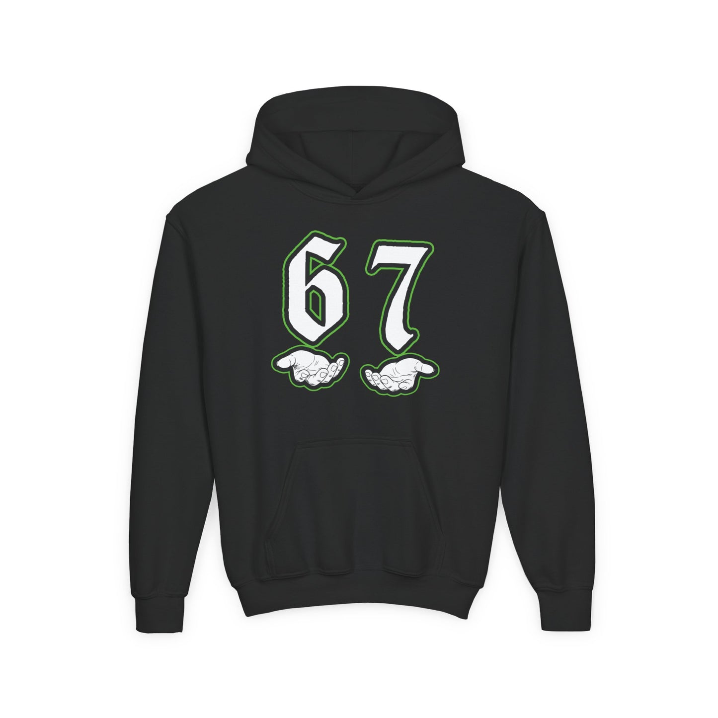 Youth Hoodie with "67" Retro Sports Number & Angel Wings Graphic
