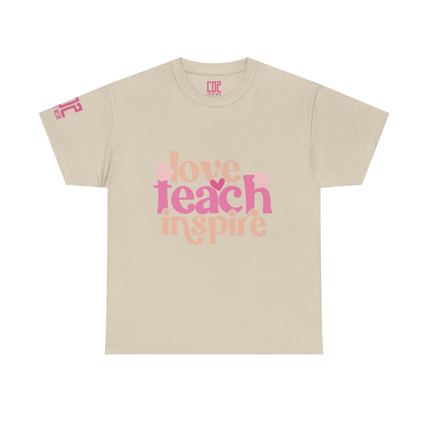 Inspirational Teacher Tee, Love Teach Inspire Shirt, Unisex Cotton T-Shirt, Gift for Educators, Classroom Apparel, Teacher Appreciation