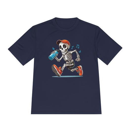 Cool Skeleton Running Tee, Unisex Moisture Wicking T-Shirt, Fun Fitness Shirt, Halloween Apparel, Gift for Fitness Lovers, Activewear