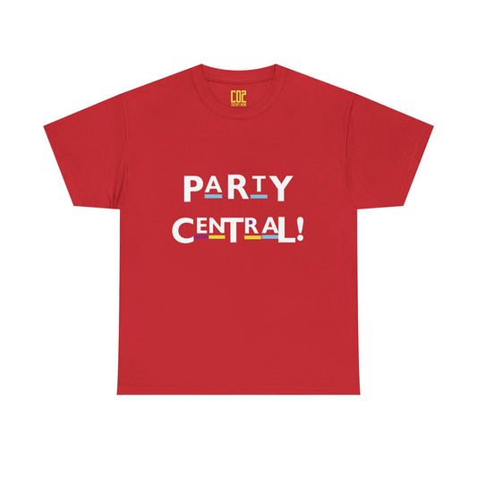 Party Central Unisex Heavy Cotton Tee | Fun Graphic T-Shirt for Celebrations, Birthdays, Gatherings, Event Wear, Casual Outfit