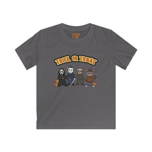 Halloween Horror Movie CO2 Bears Kids Softstyle Tee, Trick or Treat Tee, Spooky Kids T-Shirt, Halloween Costume Tee, Fun Halloween Shirt, Kids Party Wear