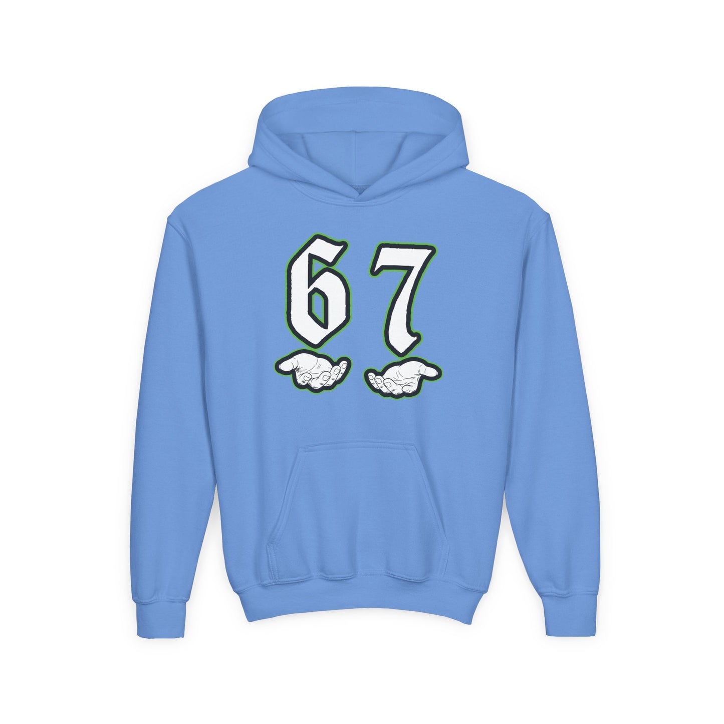 Youth Hoodie with "67" Retro Sports Number & Angel Wings Graphic