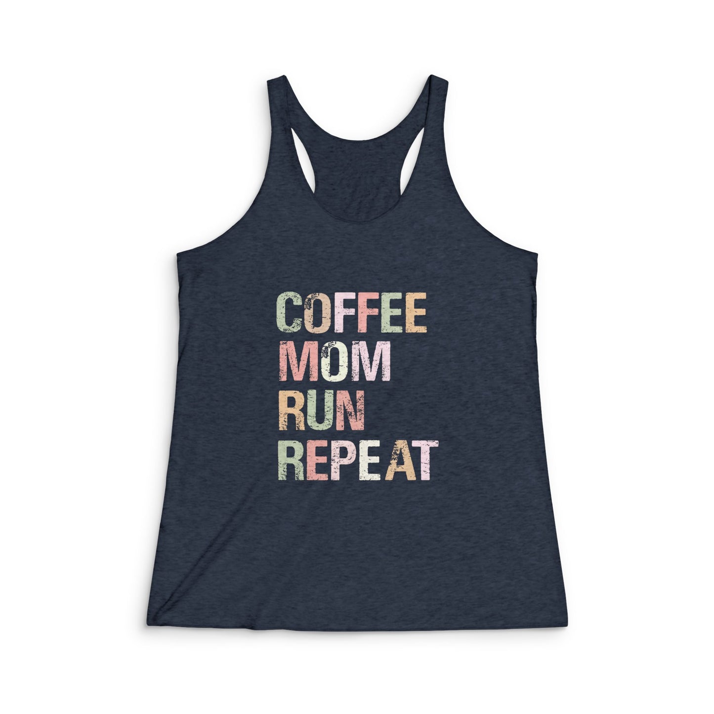 Coffee Mom Run Repeat Racerback Tank Top, Workout Shirt, Fitness Apparel, Gifts for Moms, Mother's Day, Running Gear, Casual Wear