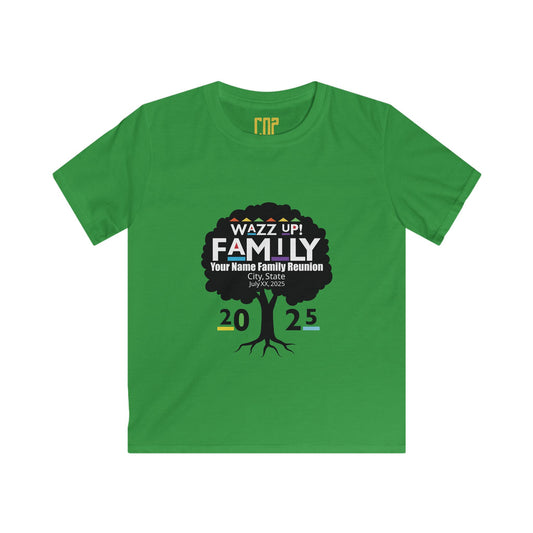 Family Reunion Kids Tee, Personalized Family Shirt, Kids Softstyle Tee, Fun Family Gathering Outfit, Wazz Up Family 2025 T-Shirt