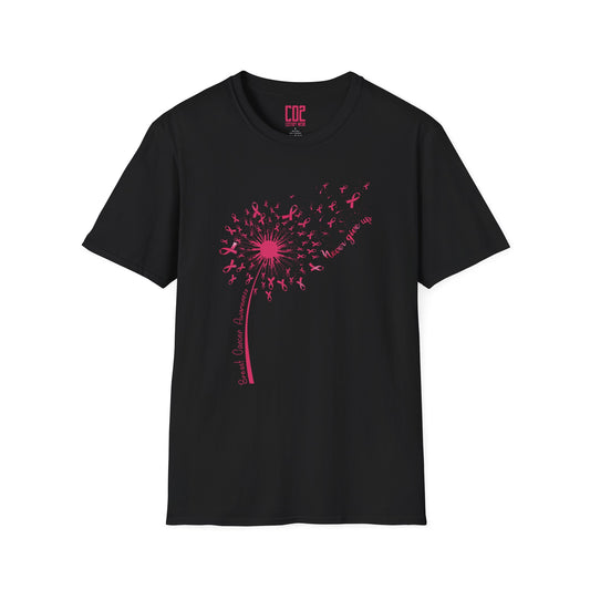 Dandelion Breast Cancer Wish T-Shirt, Softstyle Tee, Nature Lovers Gift, Casual Wear, Spring Fashion, Inspirational Quote Shirt