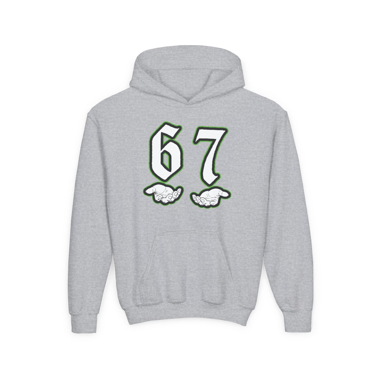 Youth Hoodie with "67" Retro Sports Number & Angel Wings Graphic