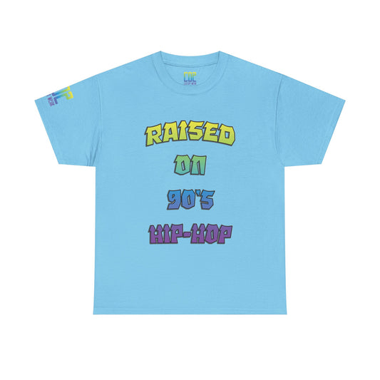 Raised On 90's Hip-Hop Unisex Heavy Cotton Tee, Retro Style Shirt, Casual Wear, Gifts for Music Lovers, 90s Nostalgia Apparel