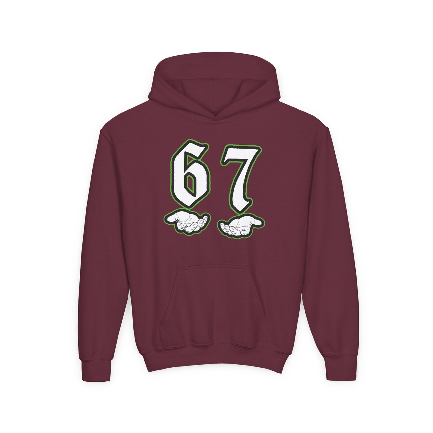 Youth Hoodie with "67" Retro Sports Number & Angel Wings Graphic
