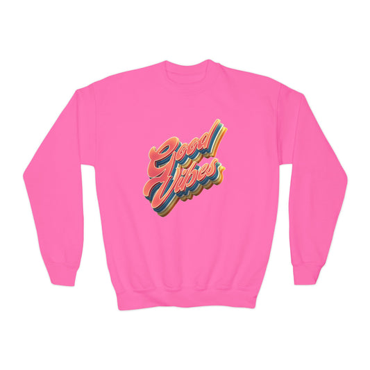 Good Vibes, Youth Crewneck Sweatshirt, Cozy Fashion, Youth Apparel, Gift for Teens, Positive Message, Everyday Wear