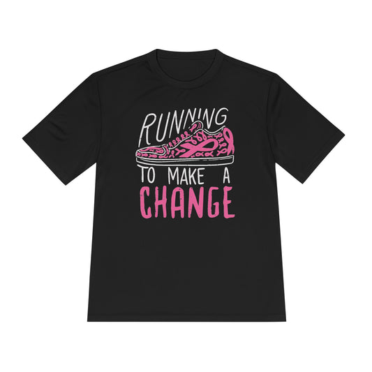 Running to Make a Change Unisex Moisture Wicking Tee, Fitness Tee, Activewear T-Shirt, Sports Apparel, Workout Shirt, Gift for Runners