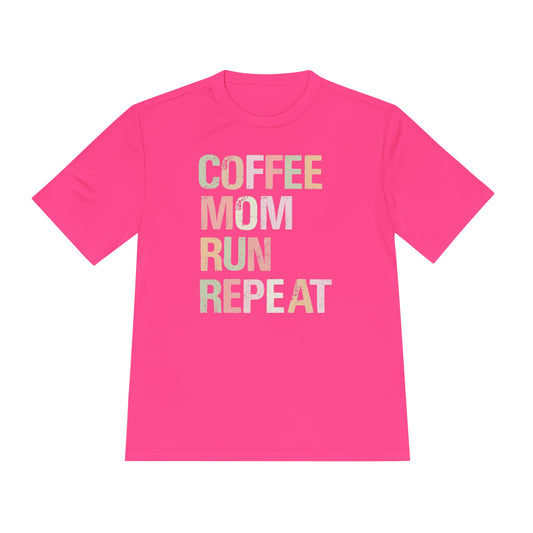 Coffee Mom Run Repeat Unisex Moisture Wicking Tee, Activewear, Athletic Shirt, Workout Top, Gift for Moms, Fitness Apparel