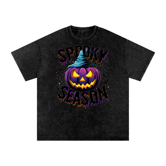 Spooky Season Snow Washed Oversized Cotton T-Shirt