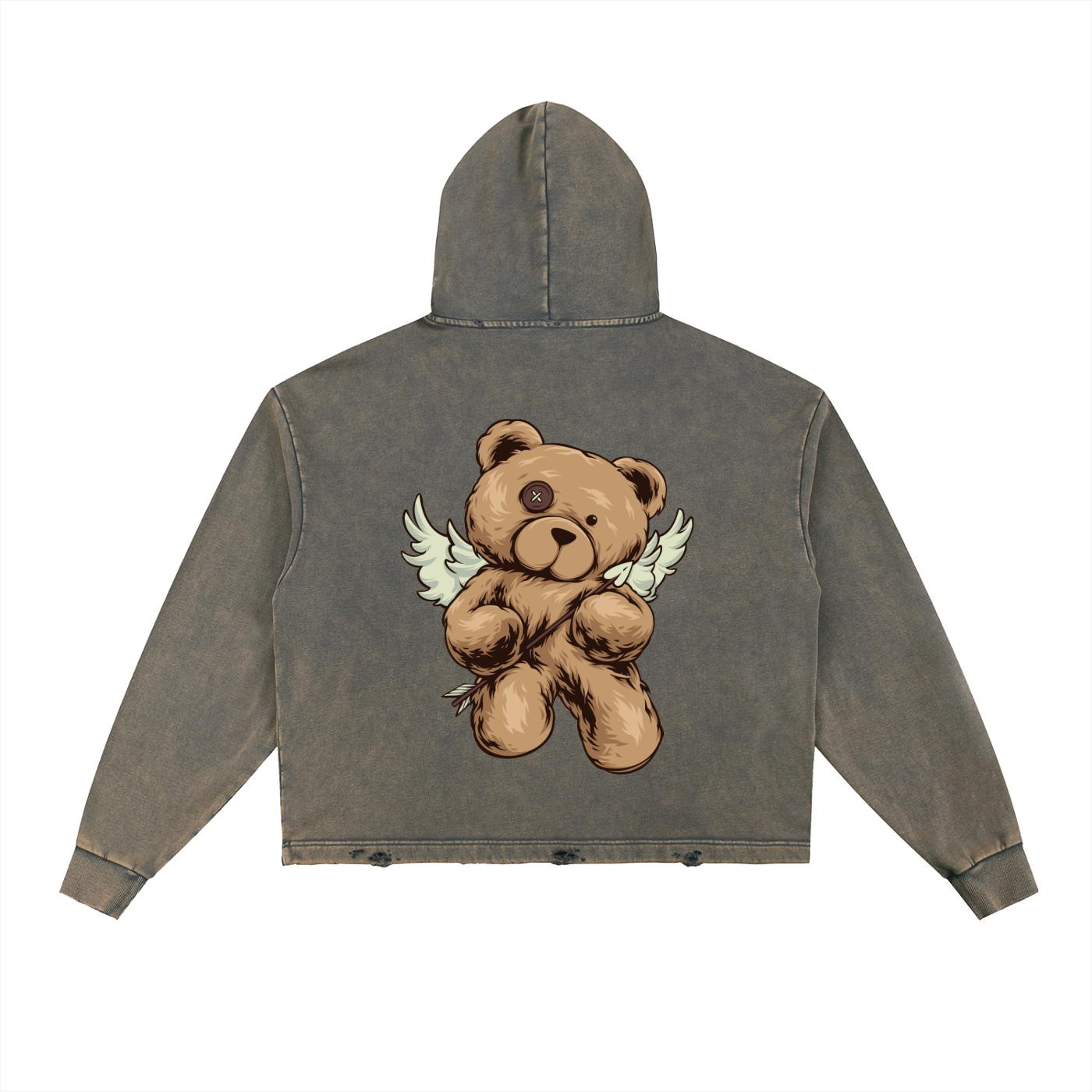 Vintage Washed Frayed-Hem Hoodie