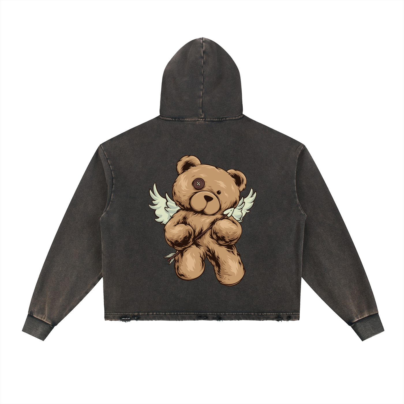 Vintage Washed Frayed-Hem Hoodie
